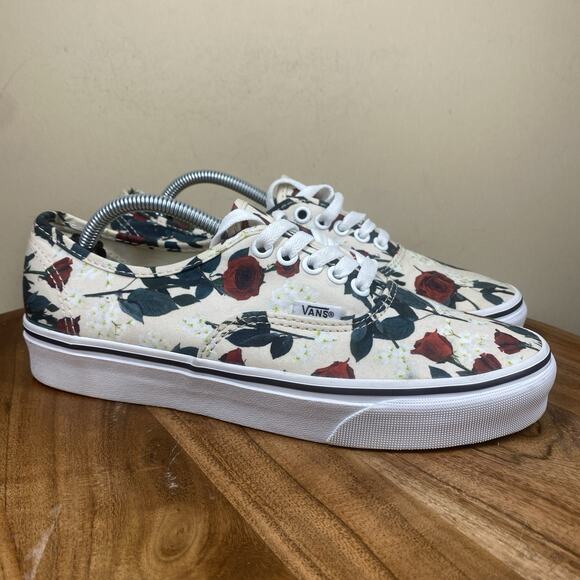 Vans Authentic Rose Womens White Floral Print Size 8.5 Casual Low Top Shoes - Picture 1 of 10